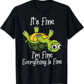 It's fine I'm fine Everything is fine Funny Cute Turtle T-Shirt for Women Men Casual Trendy Graphic Tees Summer Comfortable Soft Cotton Short Sleeve Tops Gift for Turtle Lovers
