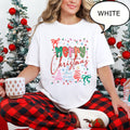 Women’s Coquette Merry Christmas Graphic T‑Shirt, Festive Christmas Tree Bow Light Crew Neck Short‑Sleeve Casual Holiday Tee for Xmas Gift