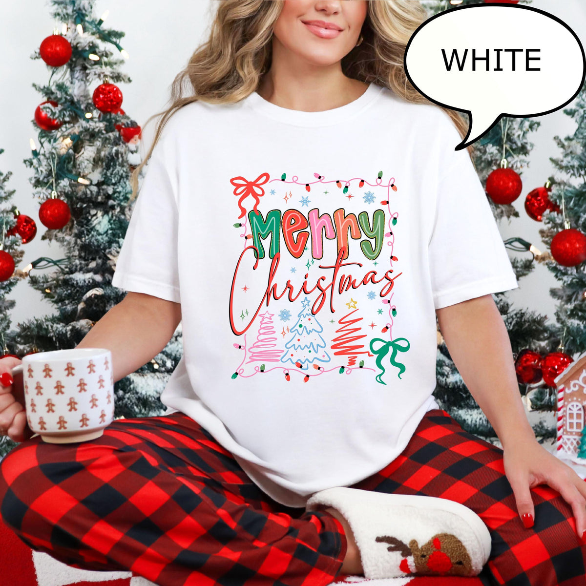 Women’s Coquette Merry Christmas Graphic T‑Shirt, Festive Christmas Tree Bow Light Crew Neck Short‑Sleeve Casual Holiday Tee for Xmas Gift