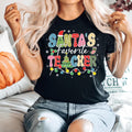 Santa's Favorite Teacher Christmas T-Shirt Crew Neck Short Sleeve Casual Tshirt Women Teacher Christmas Tshirt