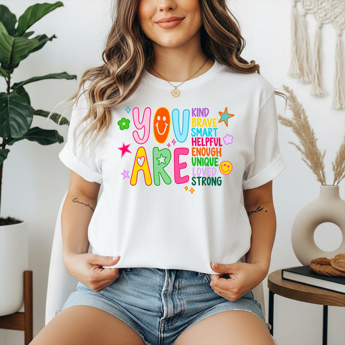 Women’s Positive Affirmation Graphic T‑Shirt, Inspirational Motivational Crew Neck Short‑Sleeve Casual Tee,Women Teacher Fall Top