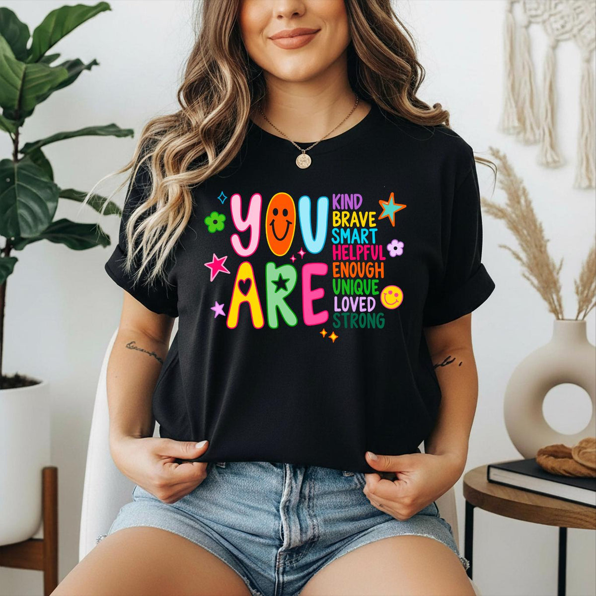 Women’s Positive Affirmation Graphic T‑Shirt, Inspirational Motivational Crew Neck Short‑Sleeve Casual Tee,Women Teacher Fall Top